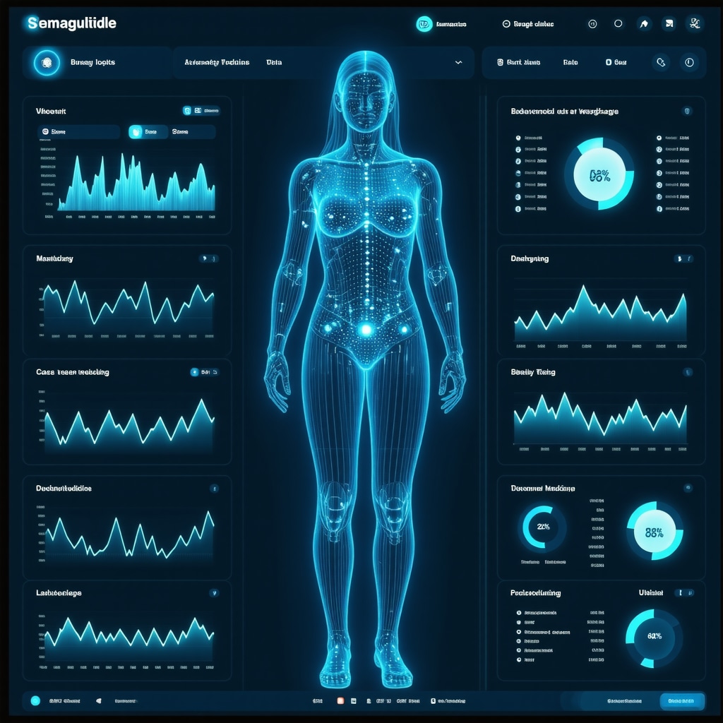 Digital dashboard showing integrated biometric and metabolic data with AI analytics for semaglutide weight loss