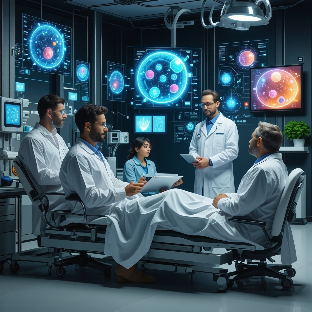 Futuristic medical setting showing digital health monitoring and multidisciplinary care for semaglutide therapy