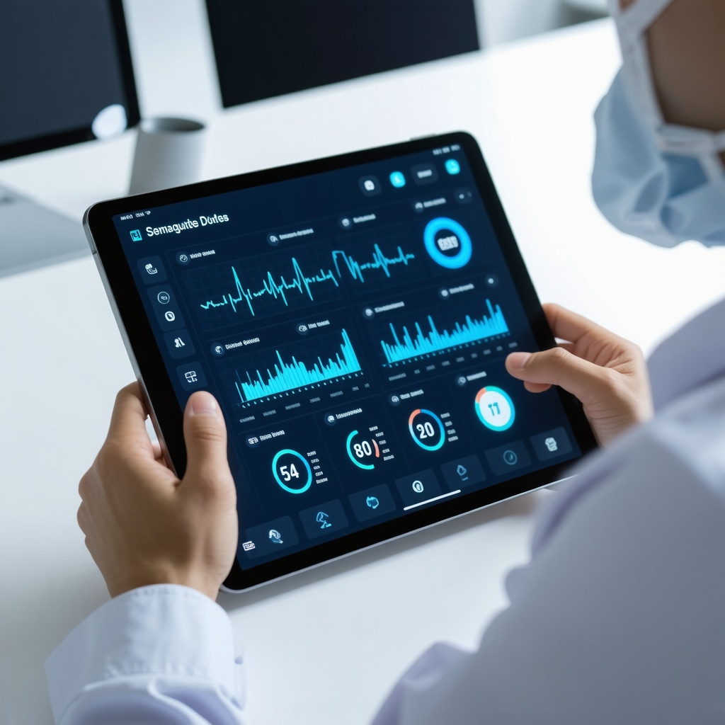Healthcare professional viewing digital dashboard monitoring semaglutide dosing and patient biometrics