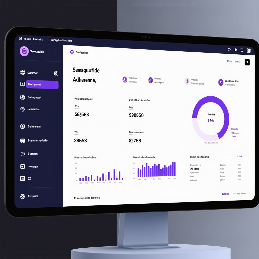 Digital dashboard showing semaglutide adherence, wearable data, and personalized analytics for weight loss treatment