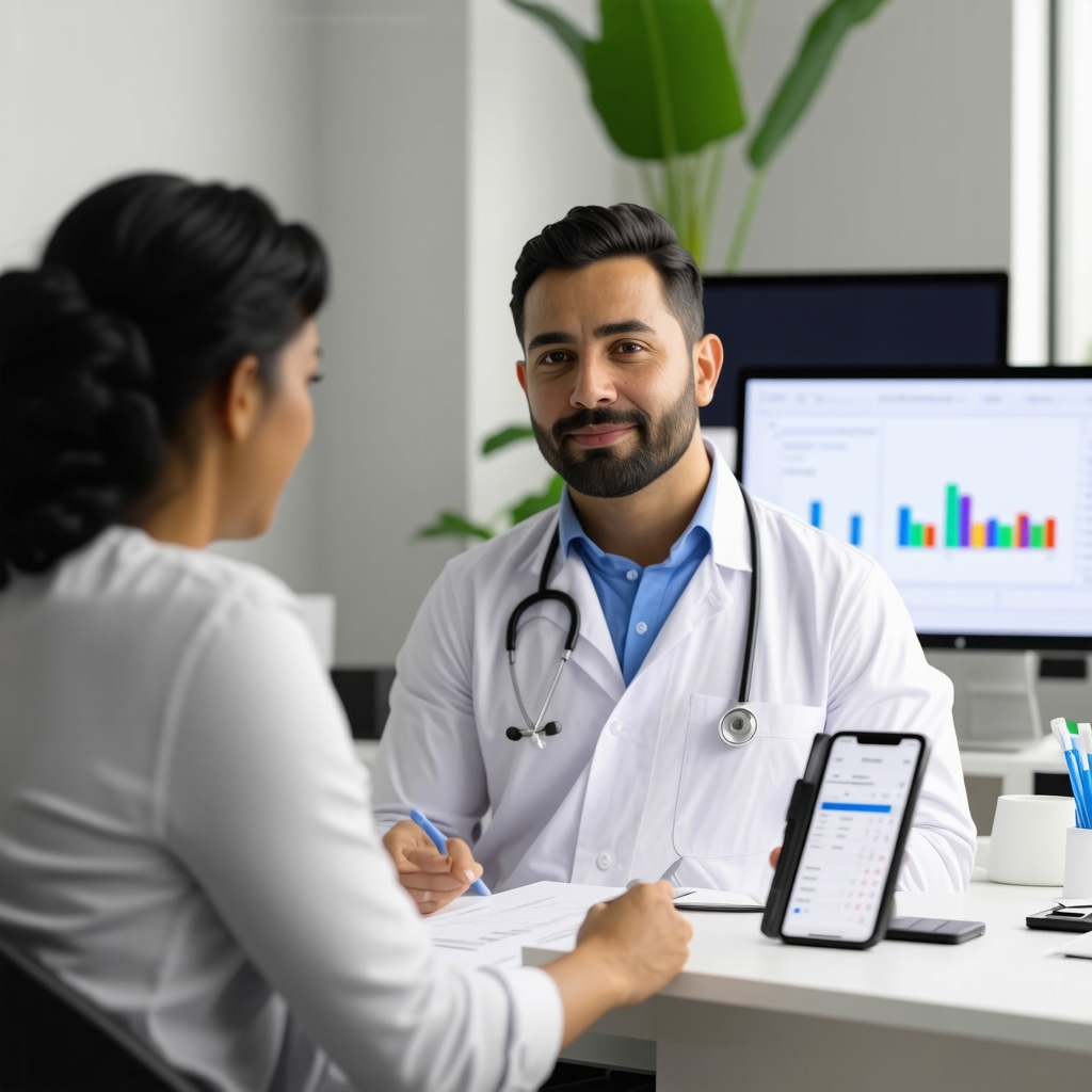 Doctor and patient reviewing genetic and digital health information during semaglutide therapy consultation