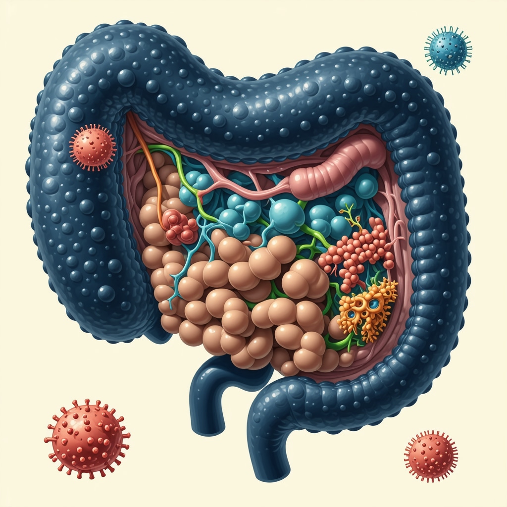 Scientific diagram illustrating the interaction between gut microbiota and semaglutide in human digestion and hormone regulation