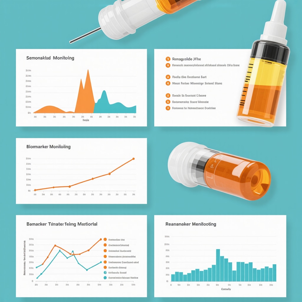 Infographic showing personalized semaglutide injection timing, biomarker feedback, and advanced nutrition strategies