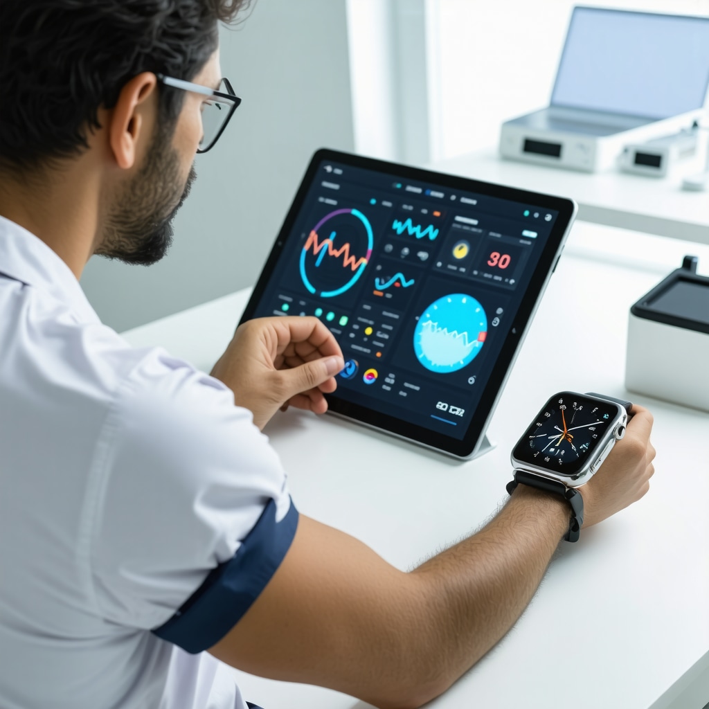 Patient with wearable metabolic trackers and clinician reviewing biomarker data for tailored fat loss therapy