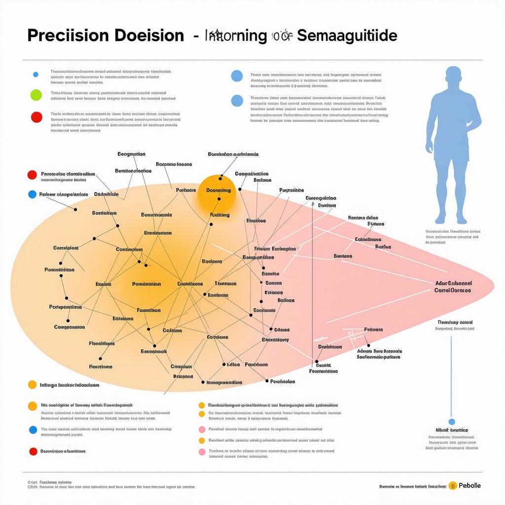 Infographic showing integration of genetic, metabolic, and behavioral data for personalized Semaglutide dosing
