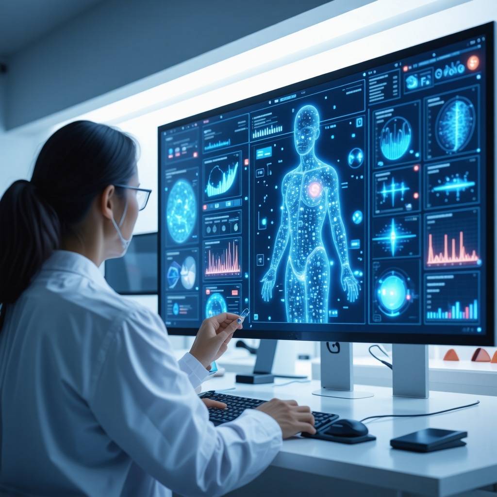 Physician using AI software for personalized semaglutide treatment in advanced clinical setting