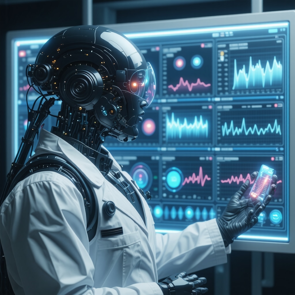 Digital health dashboard illustrating AI-based semaglutide dose optimization and patient biometric monitoring