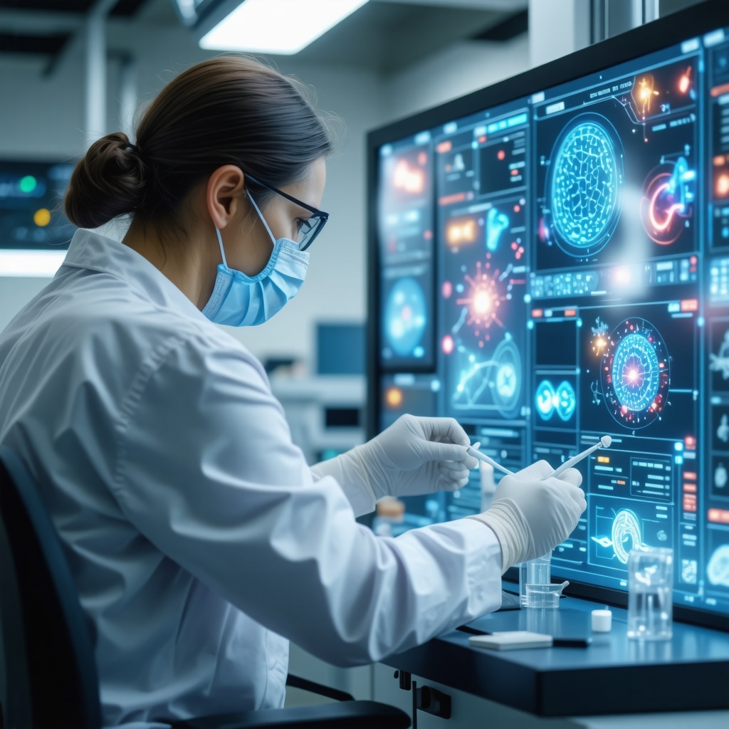 Physician utilizing AI and genetic data for personalized semaglutide dosing in a modern clinic