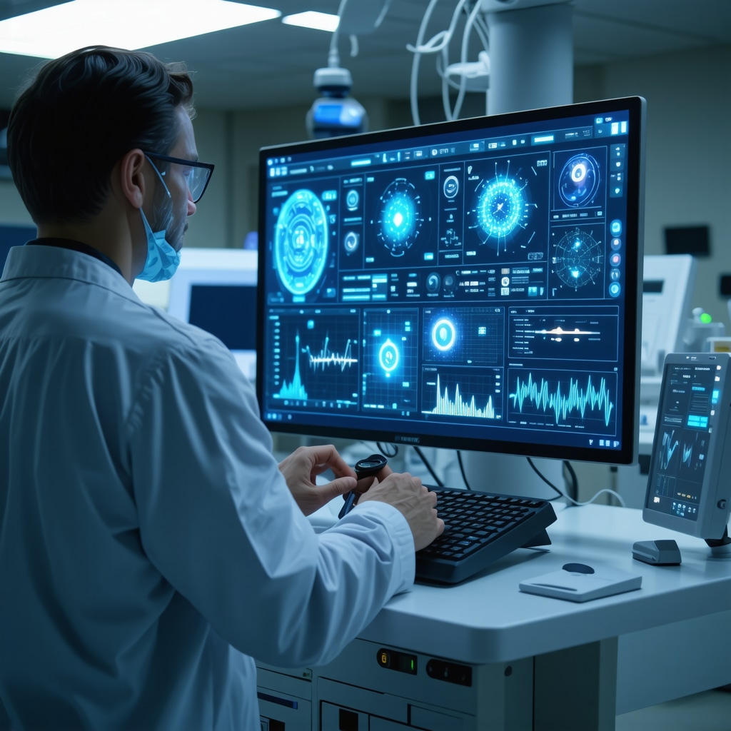 Healthcare professional using AI software with wearable biometric data for semaglutide treatment