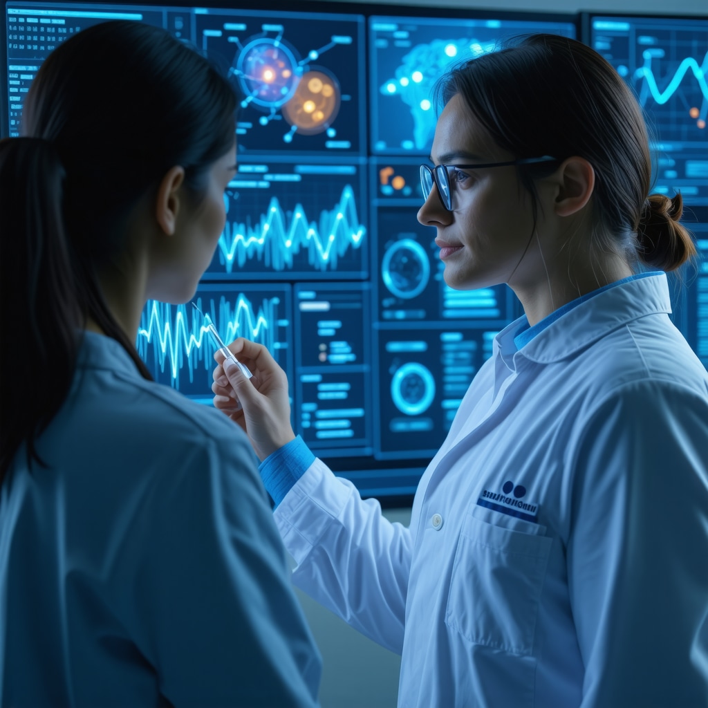 Healthcare professional reviewing AI-generated semaglutide dose recommendations with genomic and wearable data
