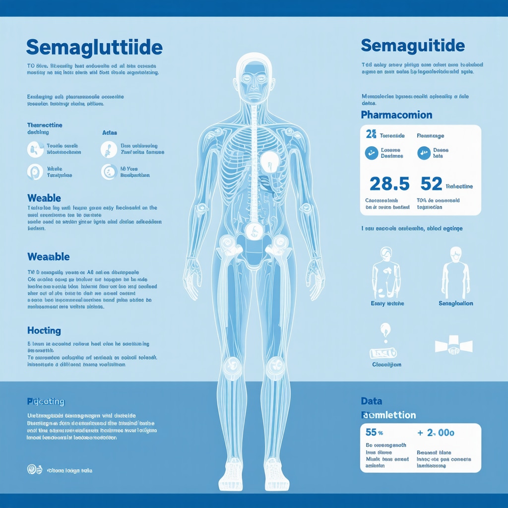 Infographic showing AI algorithms combining genetic, biometric, and clinical data to optimize semaglutide therapy for obesity