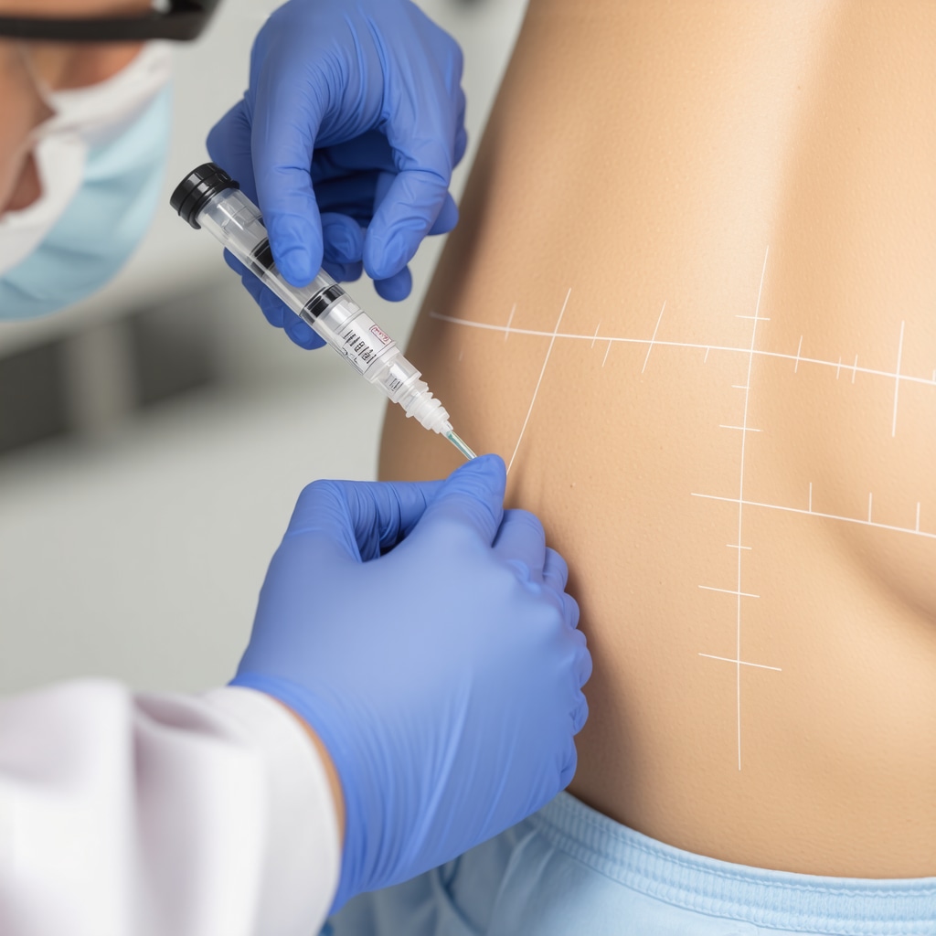 Medical professional demonstrating precise injection techniques with site rotation grid for semaglutide