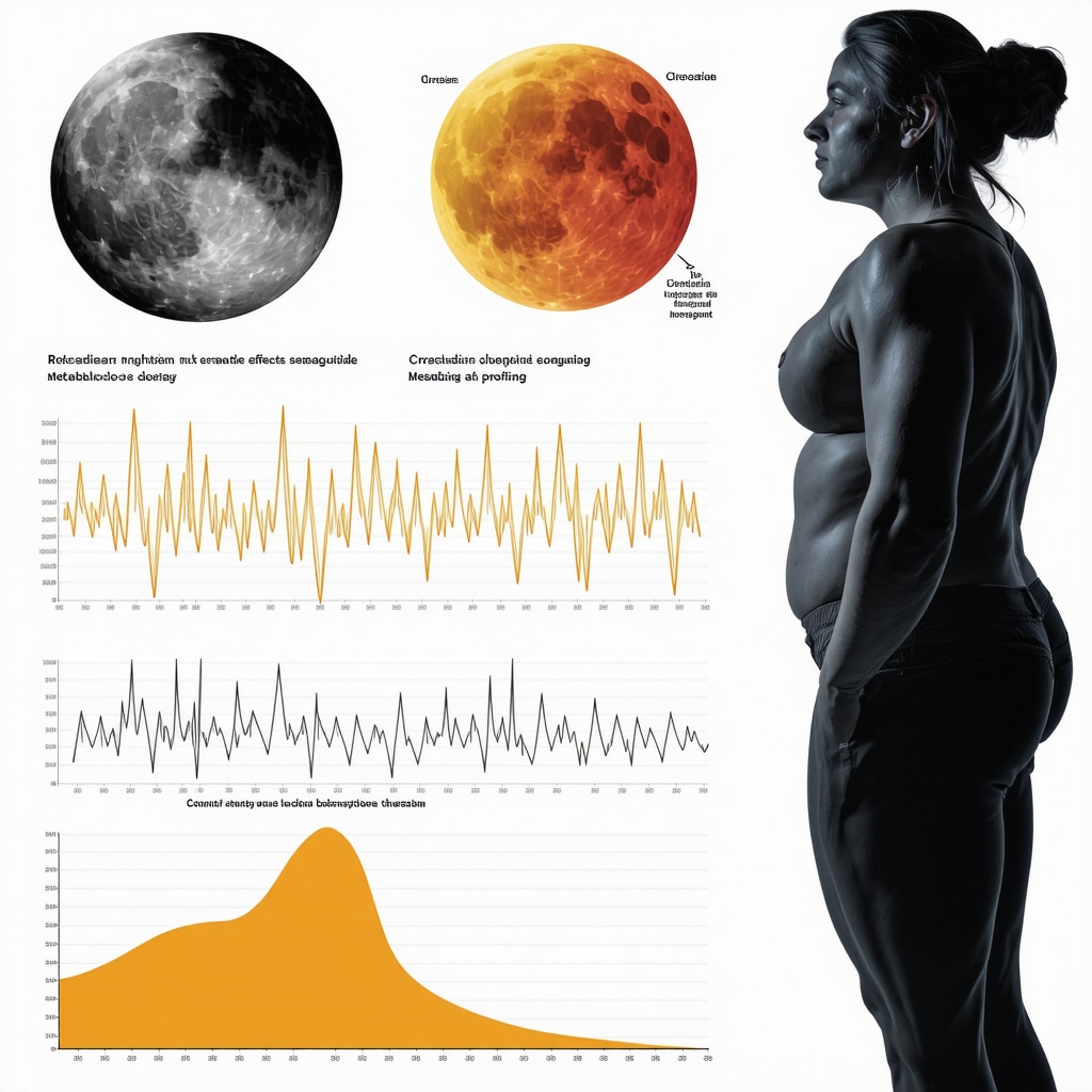 Infographic showing circadian rhythm impact on Semaglutide efficacy, metabolic data charts, and CBT sessions for weight loss