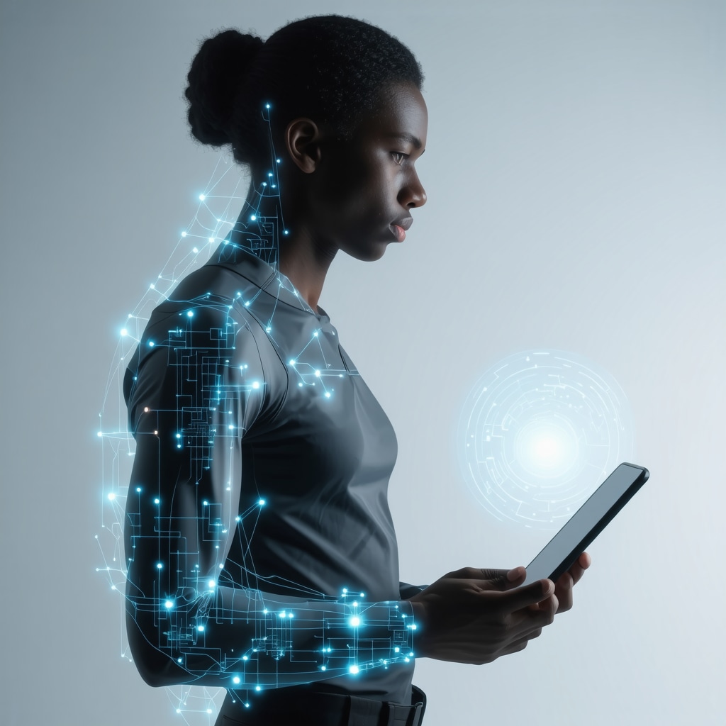 Person using wearable biometric devices and AI app for personalized semaglutide injection management