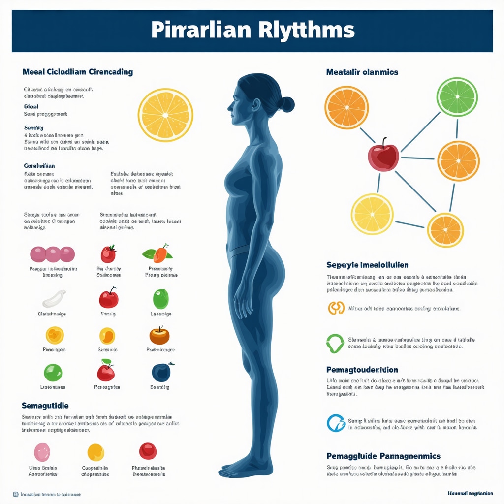 Infographic depicting how circadian rhythms and meal timing optimize Semaglutide therapy in weight loss