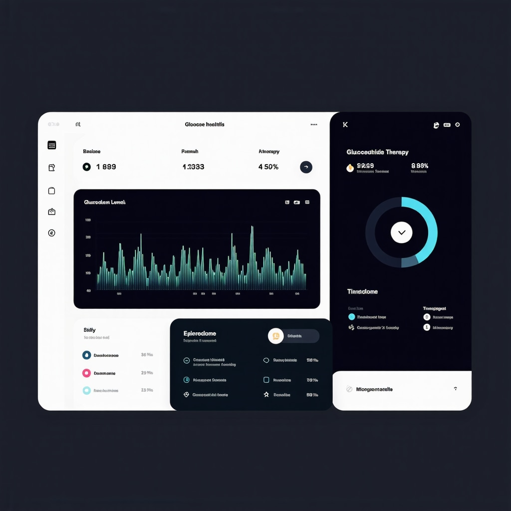 Digital health dashboard showing data for personalized semaglutide treatment including glucose levels, circadian rhythms, microbiome, and epigenetic markers