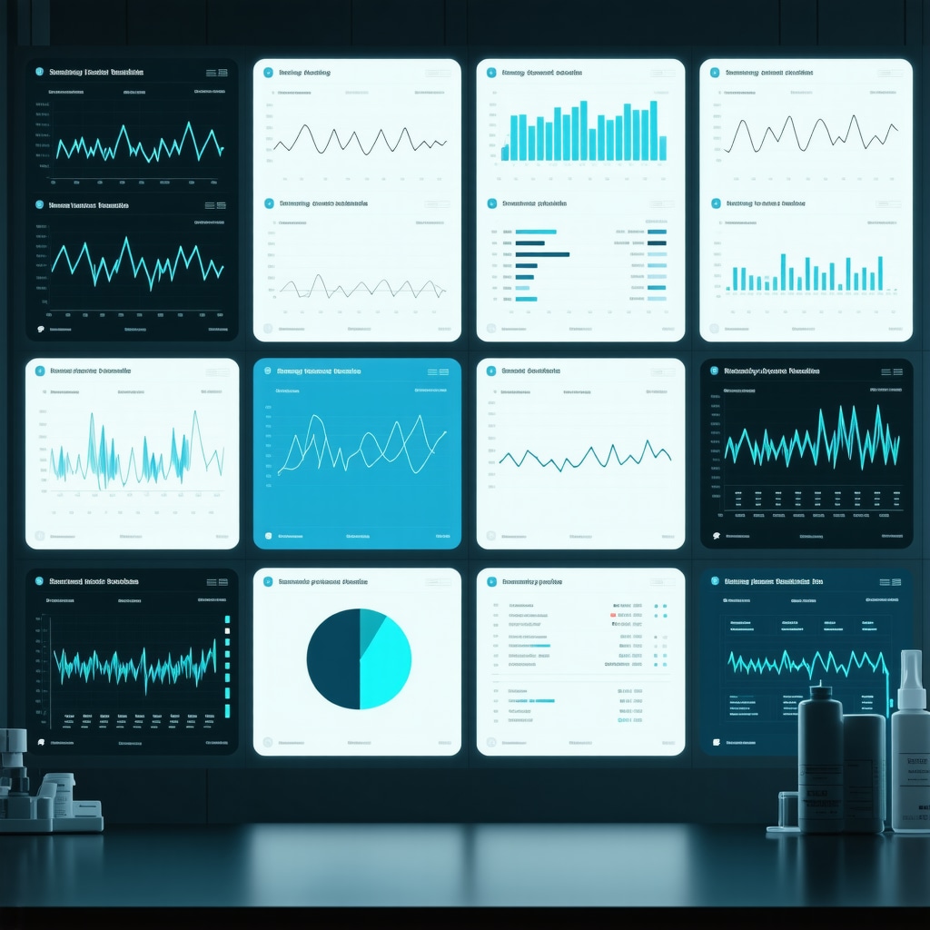 Futuristic clinical dashboard showing semaglutide dosing, genetic data, and patient monitoring