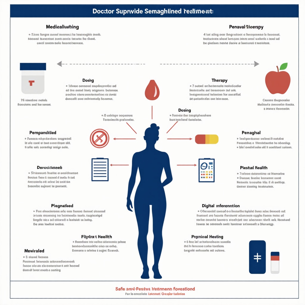Infographic showing doctor supervision, behavioral therapy, personalized dosing, and digital health tools in Semaglutide weight loss