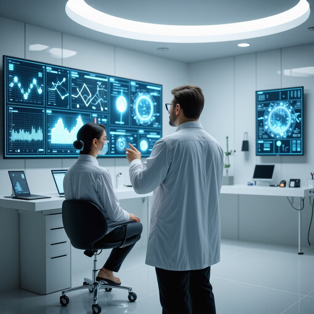 Doctor analyzing patient genomics and AI data for personalized Semaglutide therapy optimization