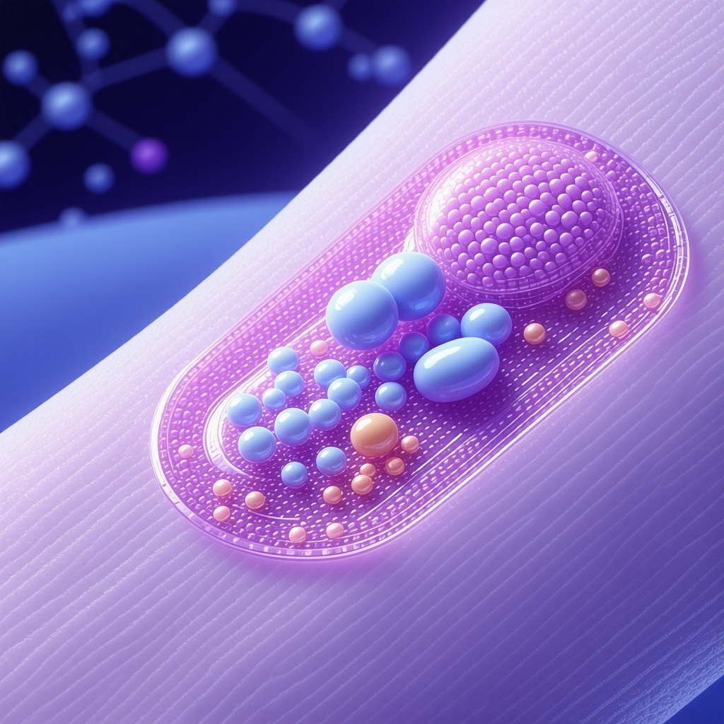 Illustration of semaglutide nanoparticles and transdermal microarray patch for advanced obesity treatment