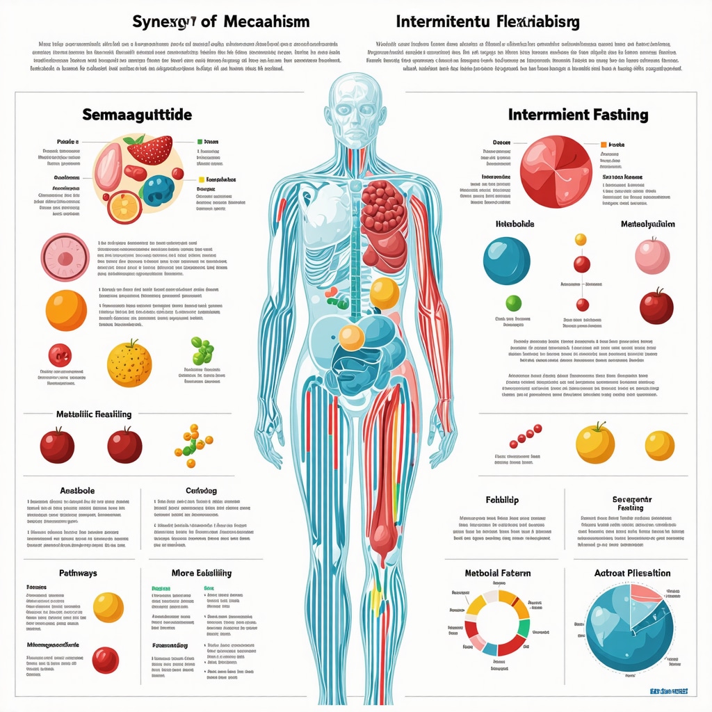 Diagram illustrating interaction of semaglutide, intermittent fasting, and metabolic flexibility in human metabolism