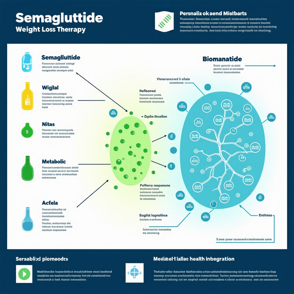 Infographic showing Semaglutide interaction with biomarkers and metabolism for personalized weight loss