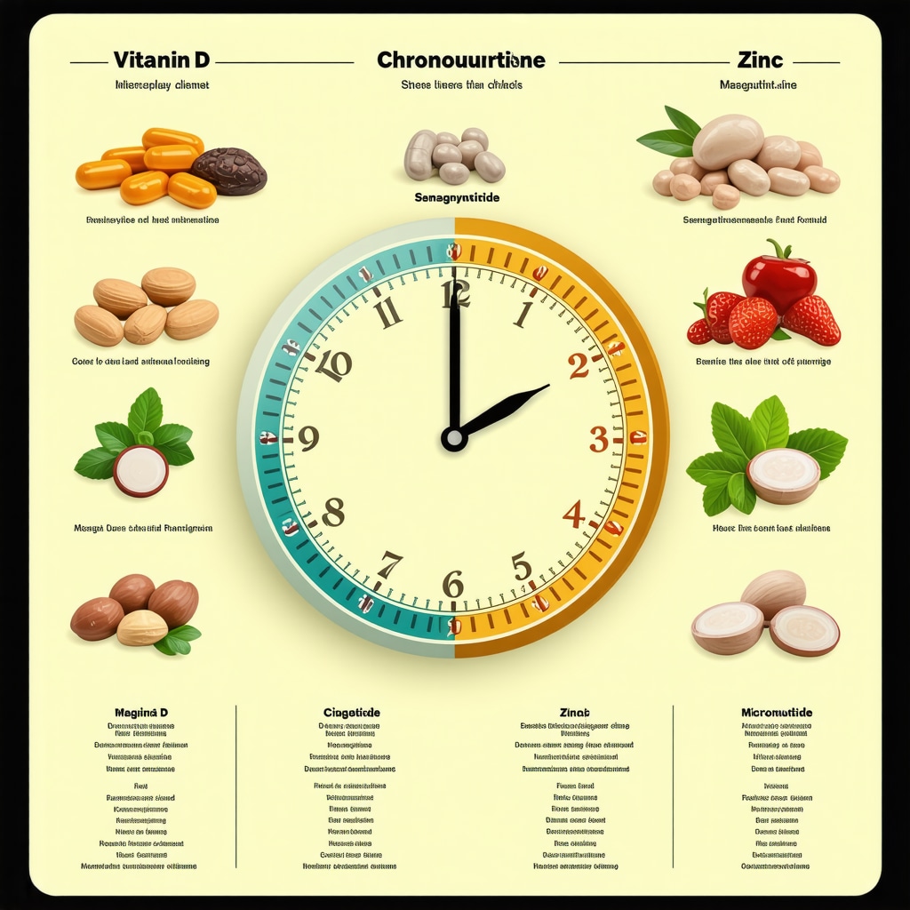 Infographic depicting micronutrient roles and meal timing strategies complementing semaglutide's effects