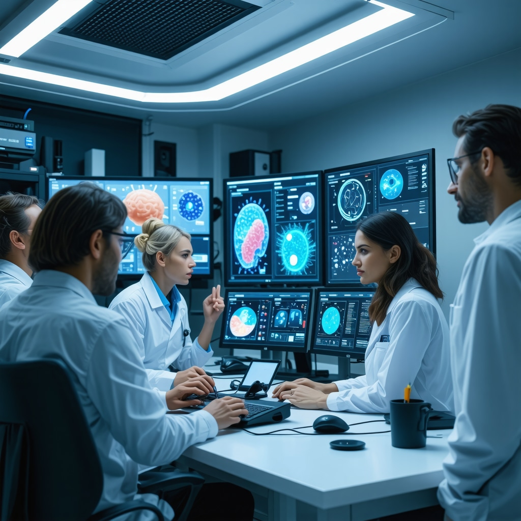 Clinical team using AI and genetic data to personalize semaglutide obesity treatment with gut microbiota visualization