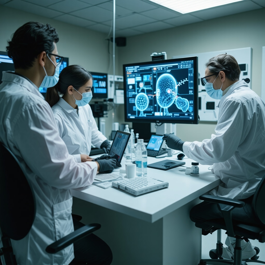 Healthcare professionals using AI and genetic data for optimized semaglutide dosing in obesity management