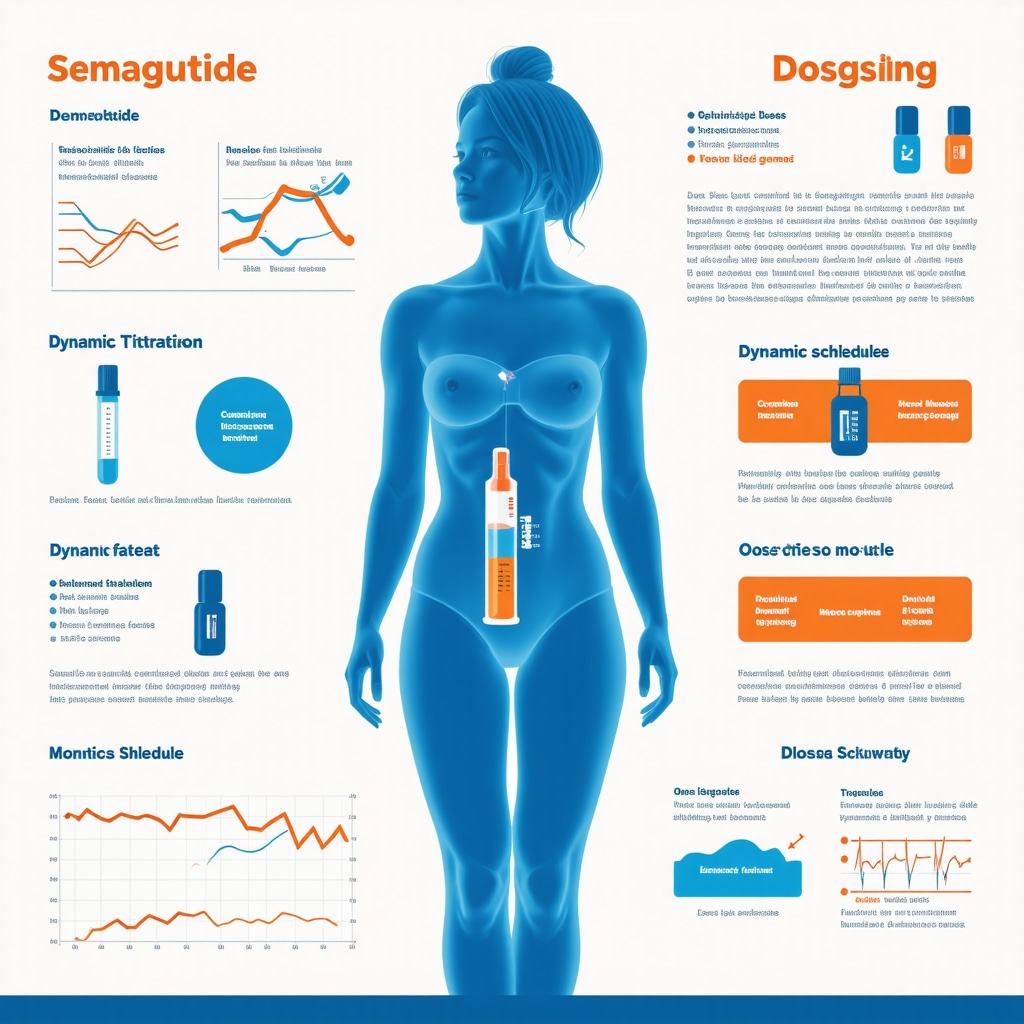 Infographic showing genetic influence, dynamic dose titration, and CGM data integration for semaglutide therapy optimization