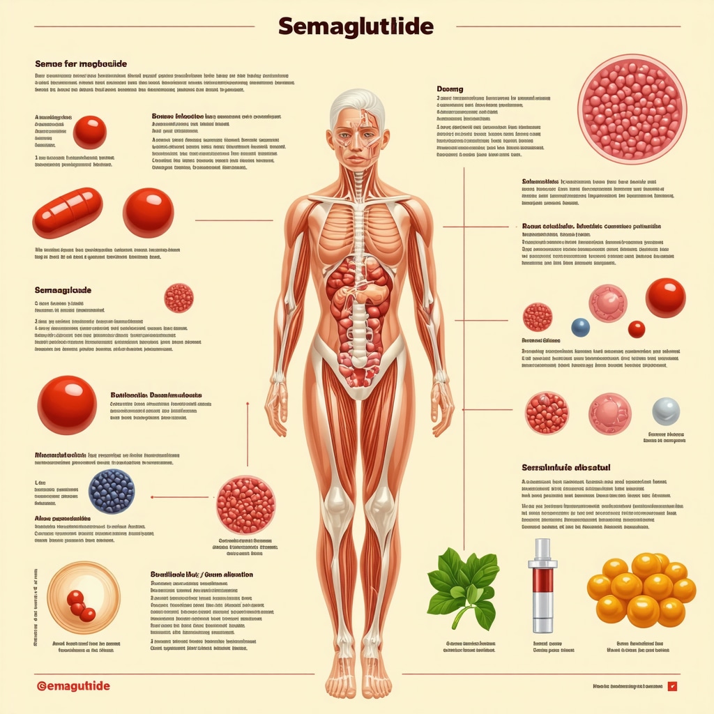 Infographic showing genetic markers, microbiome profiles, and injection techniques for personalized semaglutide dosing