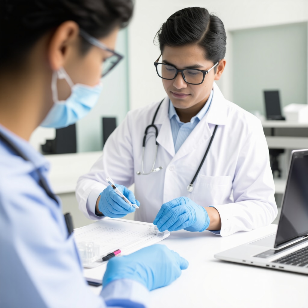 Clinician adjusting semaglutide treatment guided by biomarkers and digital monitoring devices