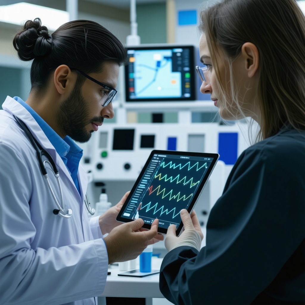 Doctor reviewing genomic data and digital health metrics during semaglutide treatment session