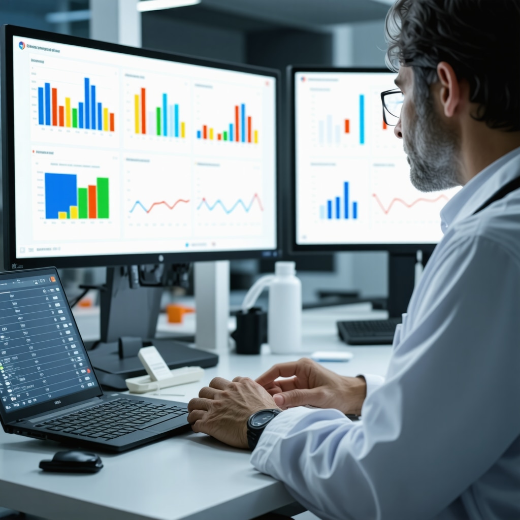 Healthcare professional reviewing pharmacogenomic data and digital dosing schedules for semaglutide therapy