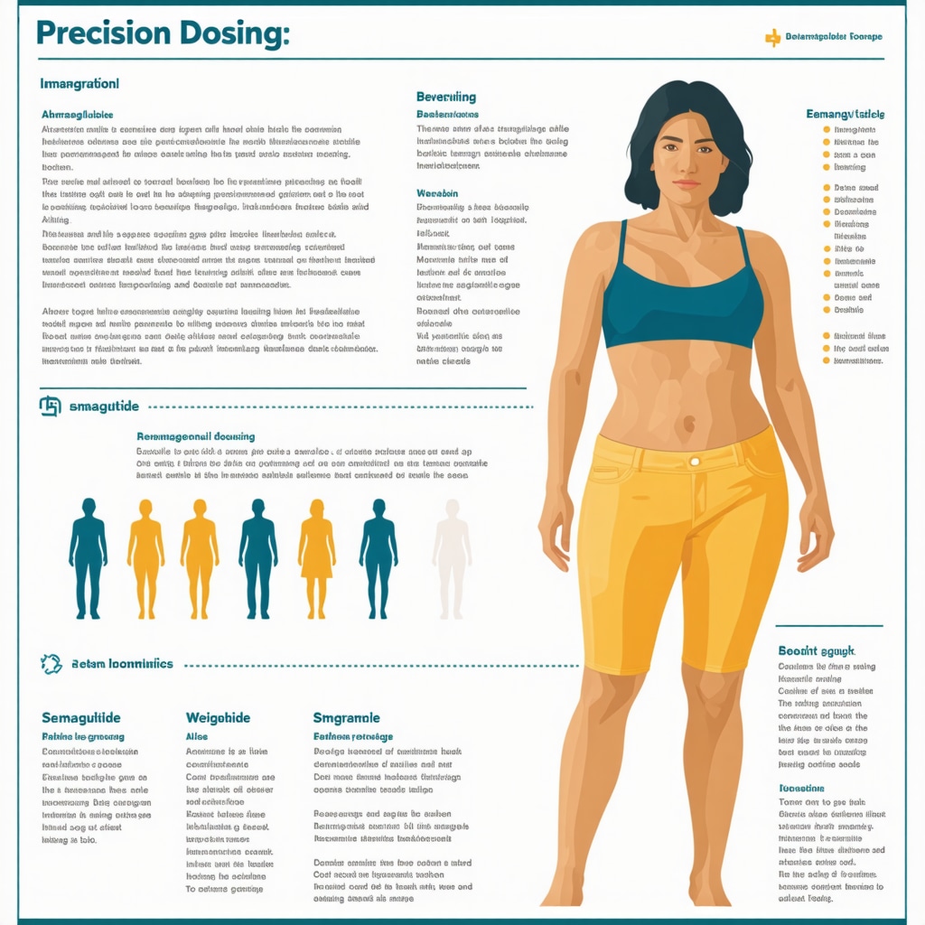 Infographic showing precision dosing, genetic testing, and behavioral support for Semaglutide therapy