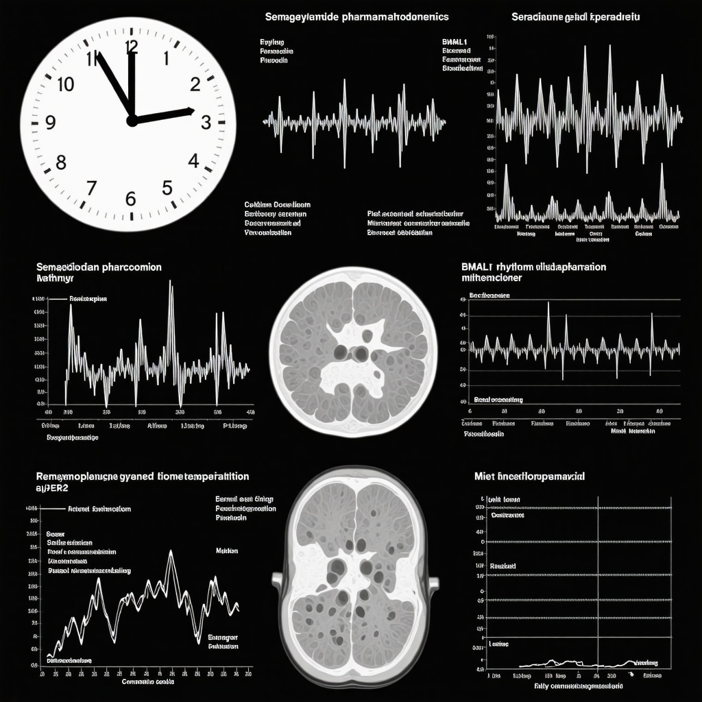 Infographic showing semaglutide interaction with circadian clock genes and metabolism