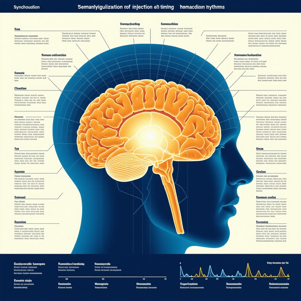 Infographic showing semaglutide injection timing aligned with circadian rhythm and digital health monitoring for weight loss optimization
