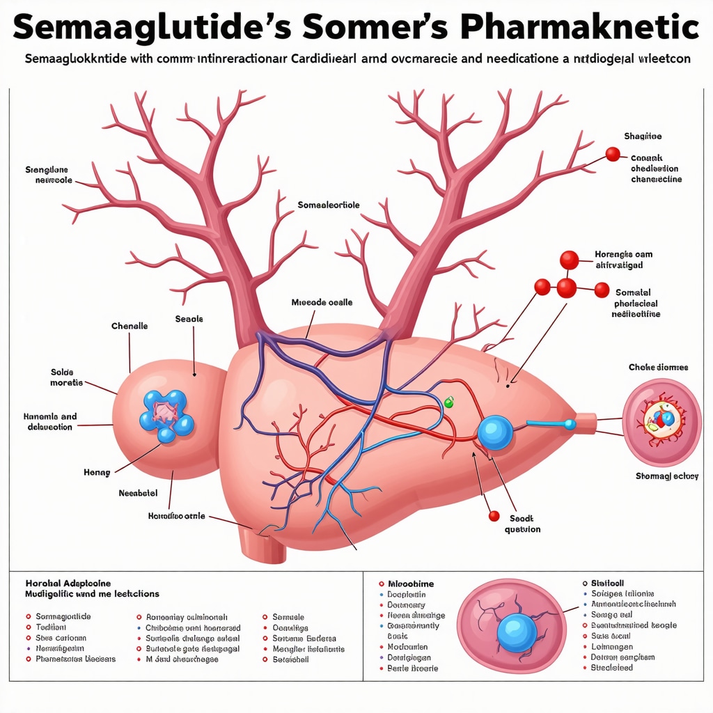 Infographic detailing semaglutide drug interactions and long-term metabolic changes