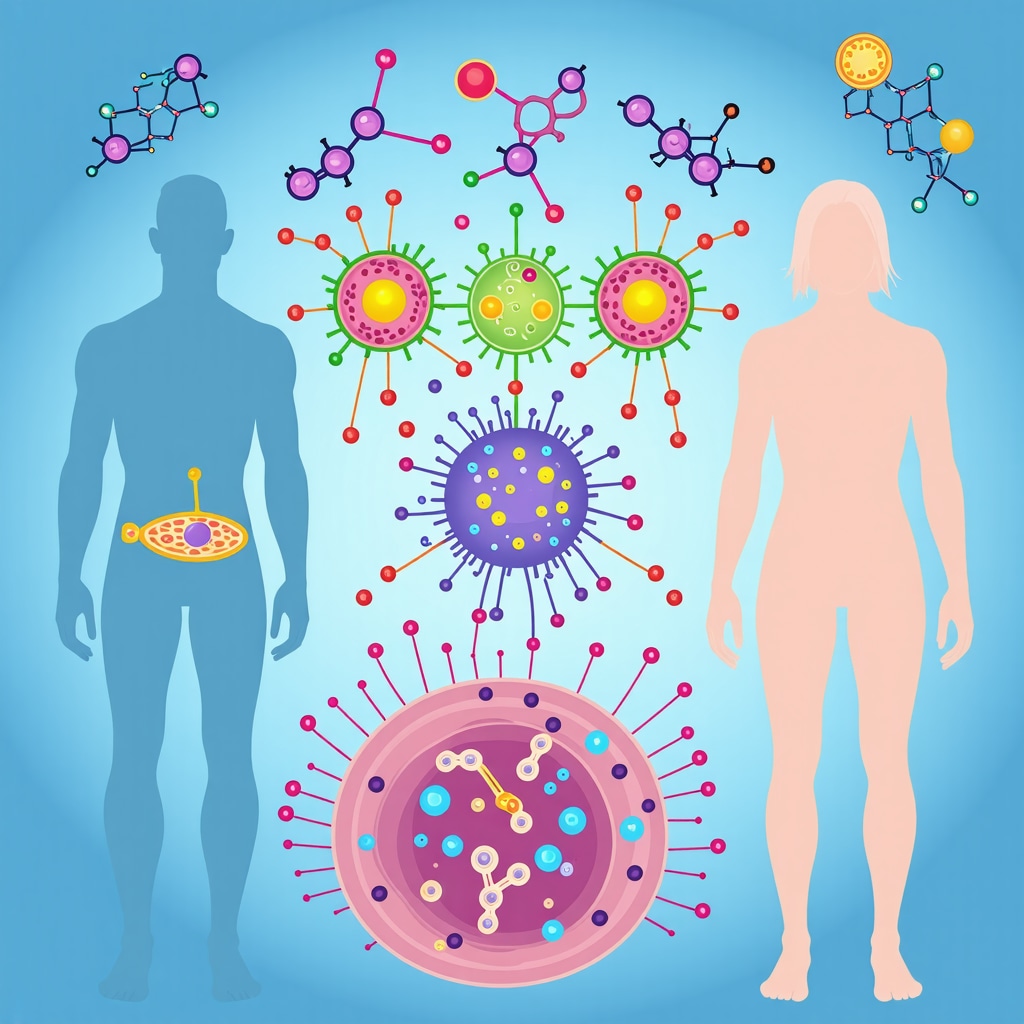 Illustration of semaglutide interacting with gut microbiota and metabolic pathways for enhanced fat loss