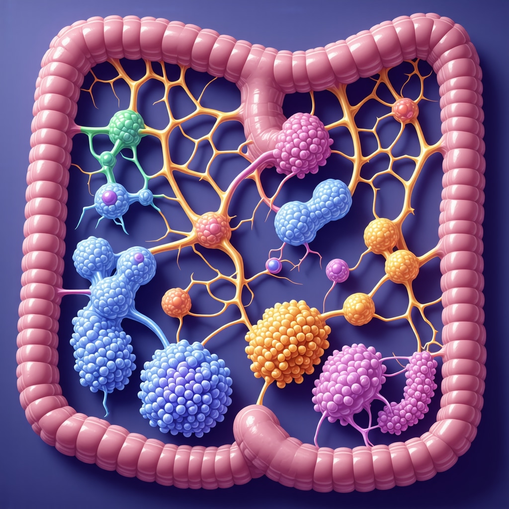 Scientific illustration of Semaglutide interacting with gut microbiota highlighting metabolic effects