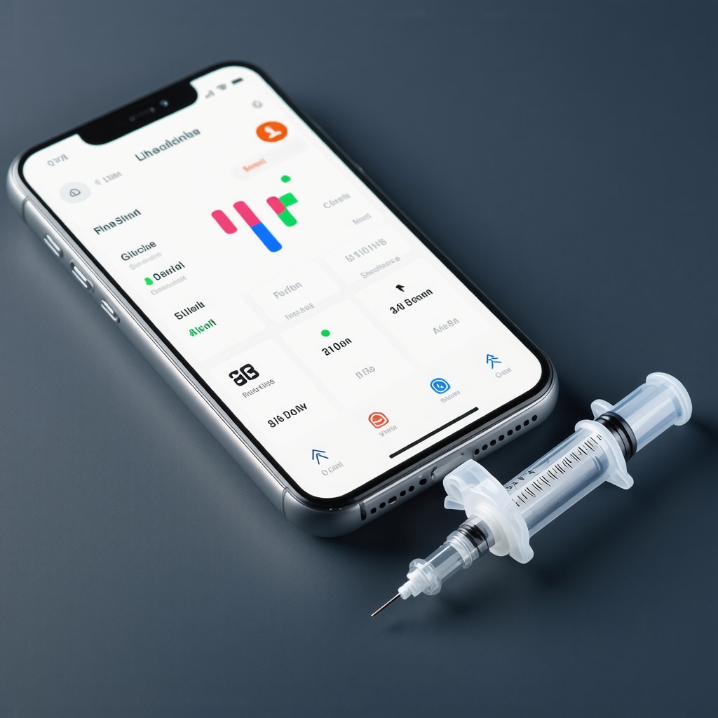 Smart semaglutide injection pen connected to smartphone app showing injection and glucose data
