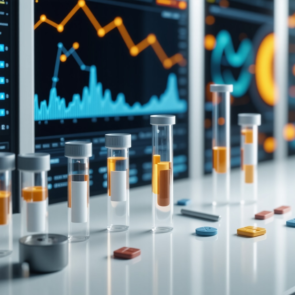 futuristic lab with AI and Semaglutide, wearable devices