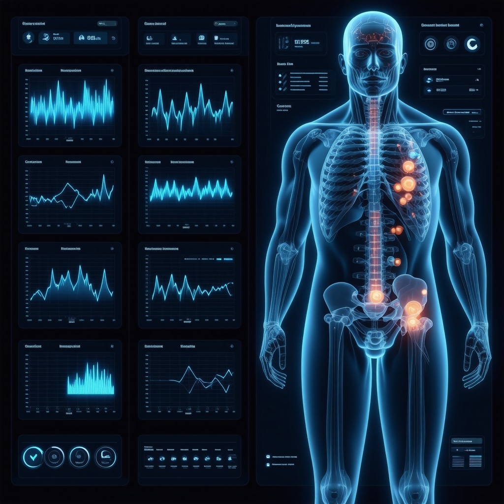 Digital health dashboard showing AI and genetic data guiding semaglutide dosing in obesity management