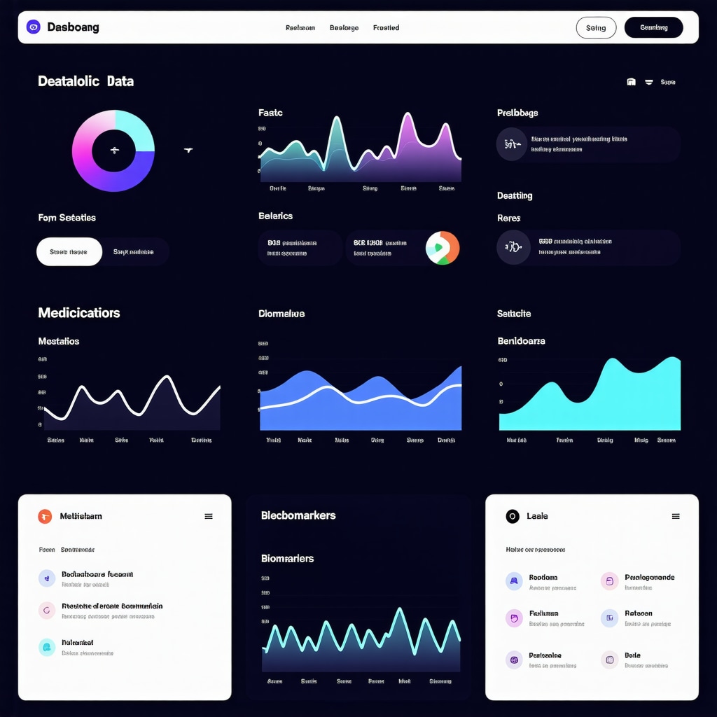 A futuristic health dashboard showing fasting and medication data for personalized weight management.