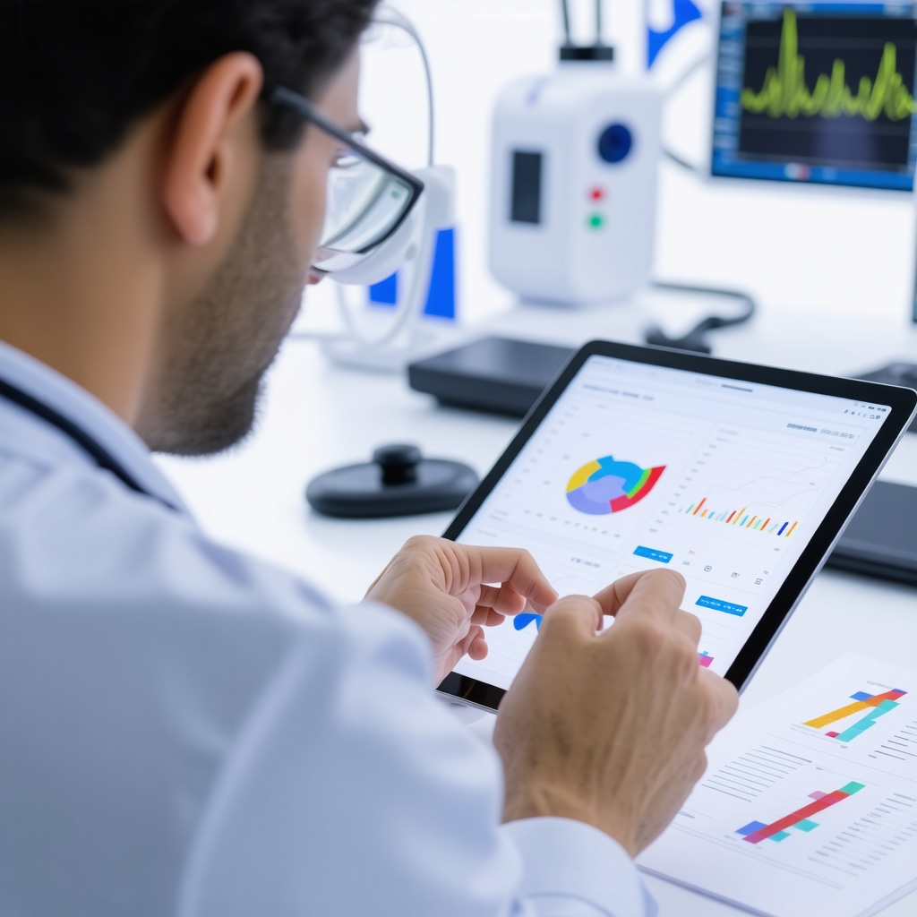 Healthcare professional reviewing biometric data on tablet for personalized semaglutide dosing.