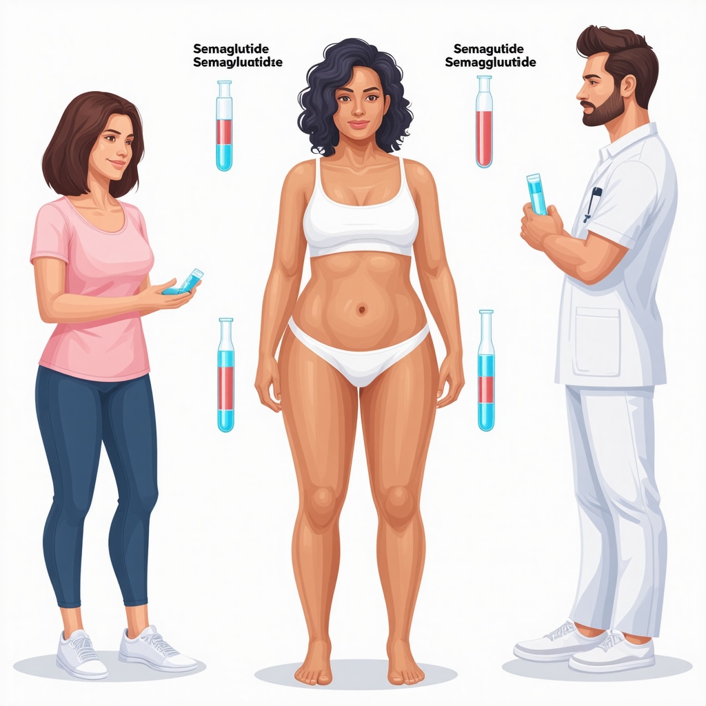 Illustration of combined drug therapies for obesity management in a medical environment.