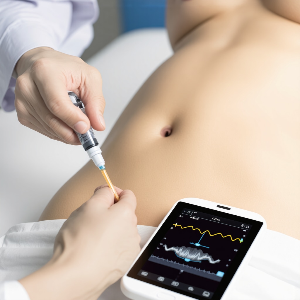 Clinician performing ultrasound-guided semaglutide injection with smart pen dose tracking