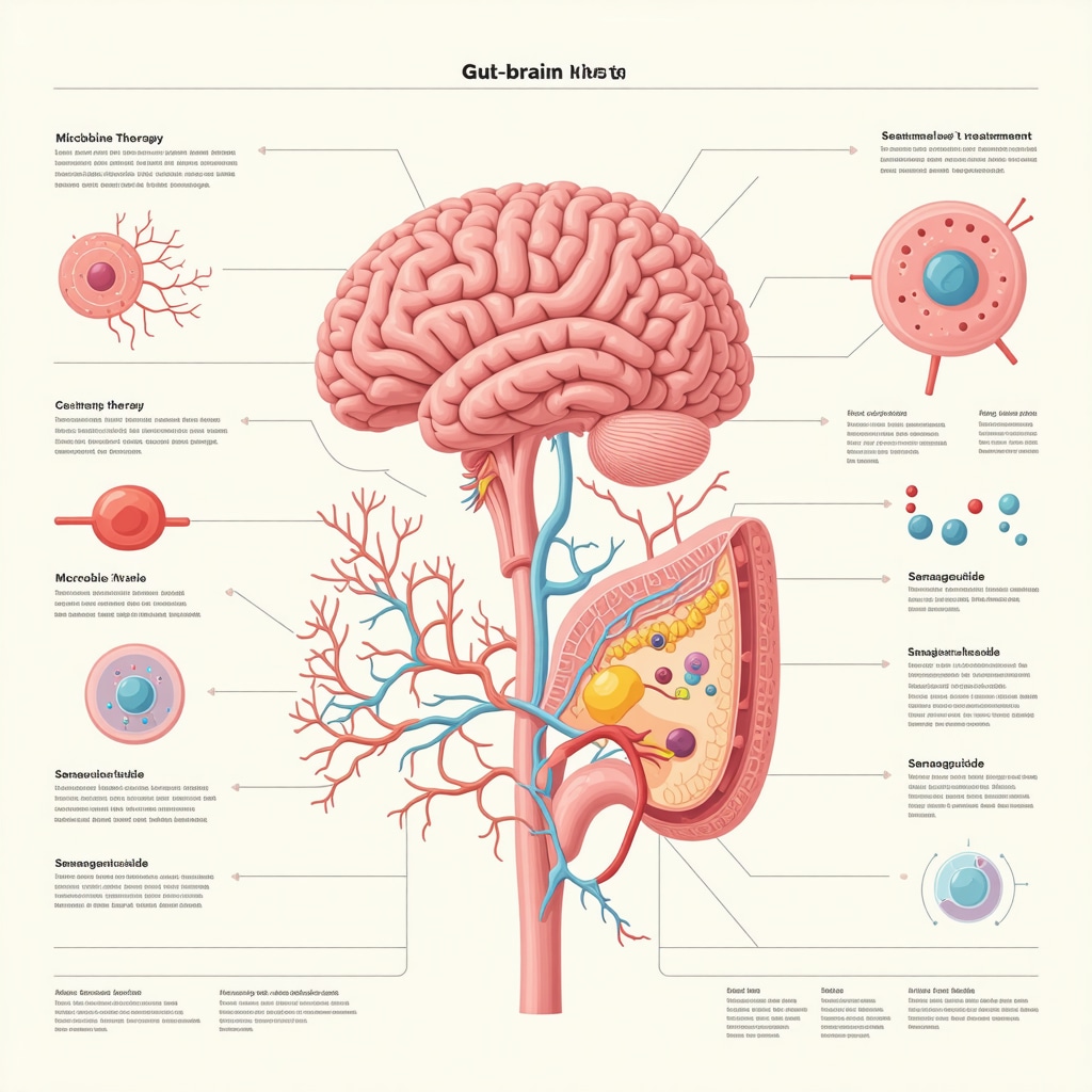 Infographic showing personalized medicine, microbiome modulation, and advanced delivery systems for semaglutide in weight loss.