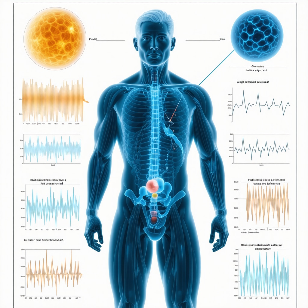 Diagram showing circadian rhythm, semaglutide dosing times, and gut microbiota impact on fat metabolism