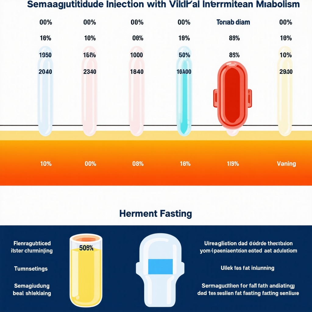 Infographic showing optimal timing of Semaglutide injections synchronized with circadian rhythms and intermittent fasting for enhanced fat burning